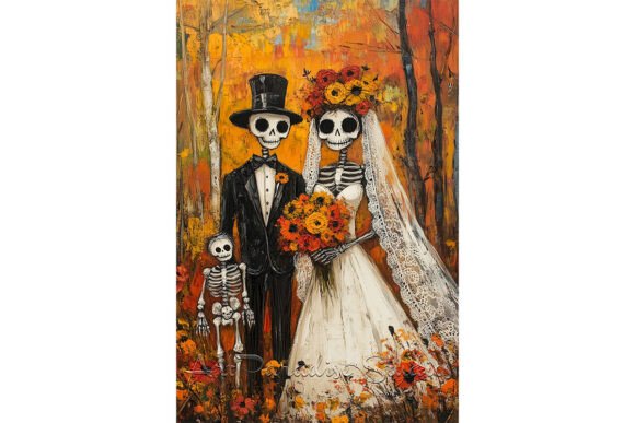 A Vibrant Celebration of Love: Día De Los Muertos Forest Wedding Print