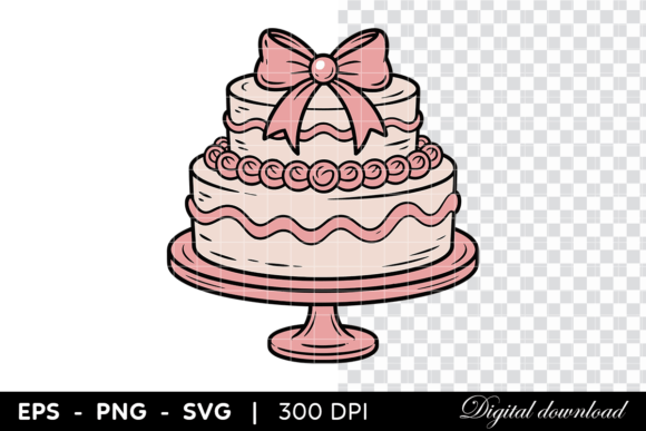 Elegant Pink Wedding Cake with Bow: A Digital Design Asset