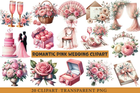 Enchanting Pink Wedding Clipart for Creative Projects
