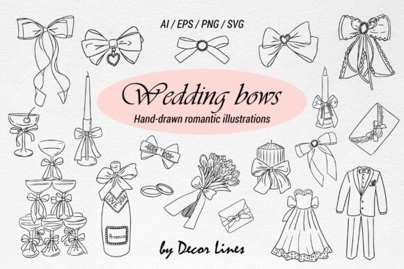 Wedding Bows Hand Drawn Elements: A Designer's Whimsical Toolkit